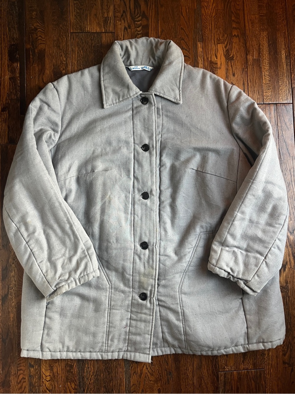 Vintage Women's Light Gray Quilted Button-Up Coat
